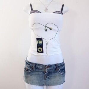 y2k ipod earbud heart tube top bandeau graphic white [S]